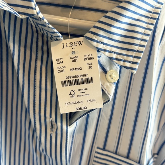 J.CREW FACTORY NWT STRIPE TIE-WAIST SHIRT DRESS -  Sz 20 - PINSTRIPE - Cotton - Picture 3 of 6